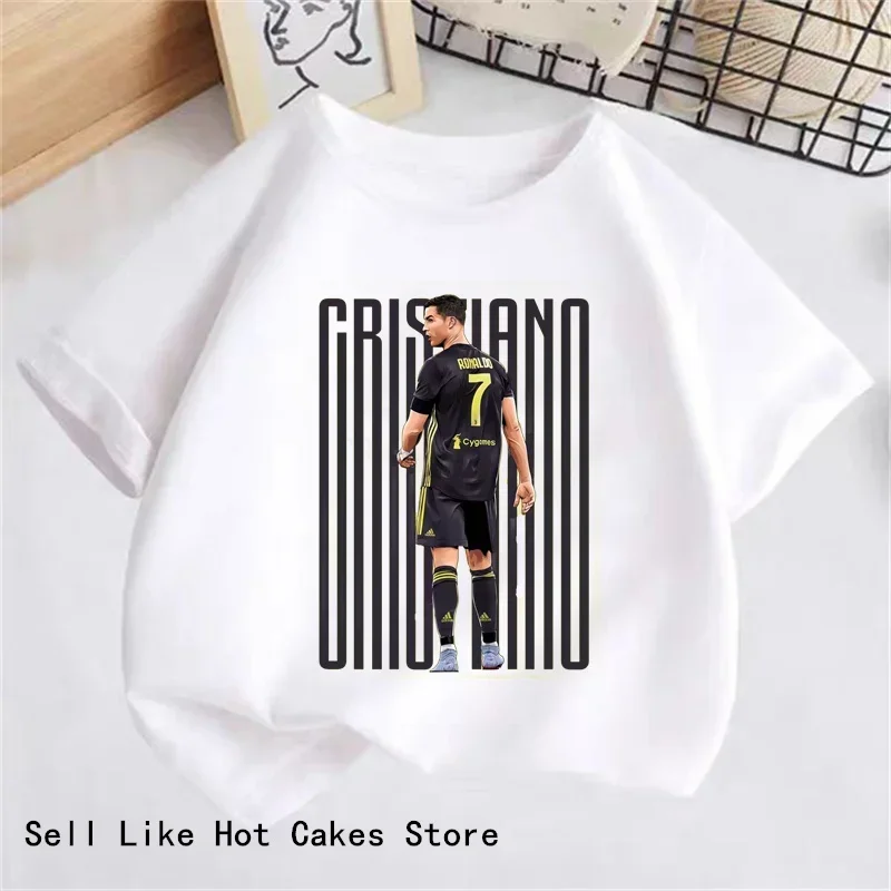 New Ronaldo Football Star Printed Children's Clothing Kids Summer Short-sleeved Boys Girls Multicolour T-shirt Sportswear Tops