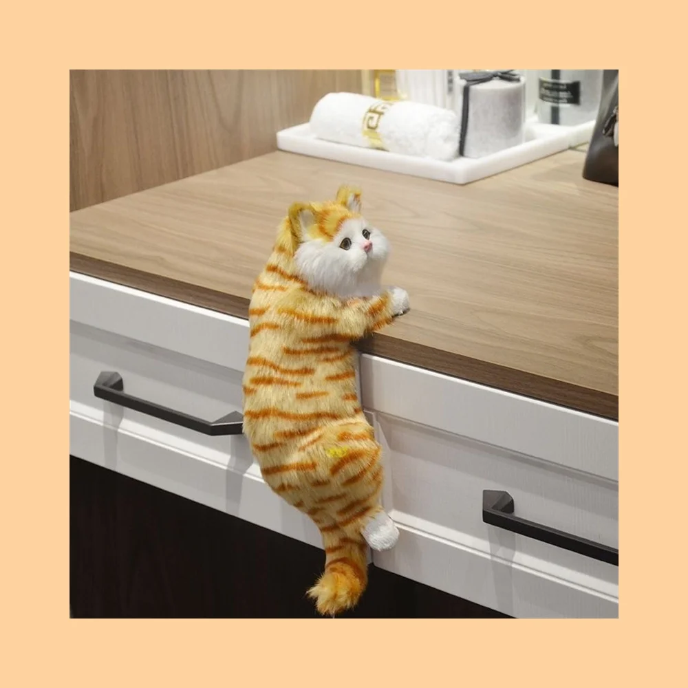 Realistic Furry Hanging Cat Cute Simulation Plush Cat Doll Animal Figurines Home Tv Decoration Kitten Model Soft Toy Child Gift