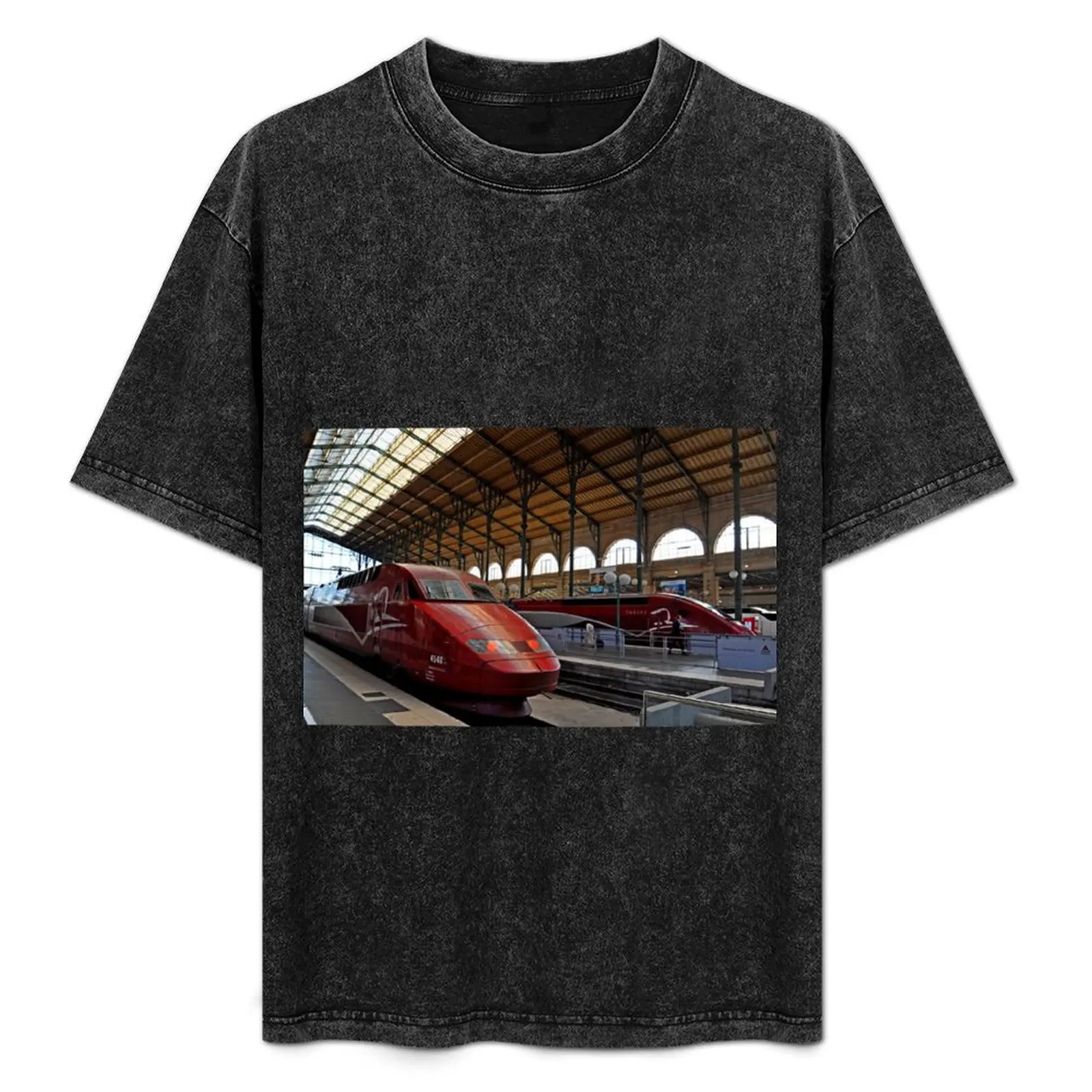 Thalys train at Paris Gare Du Nord Station T-Shirt customizeds vintage clothes mens cotton t shirts