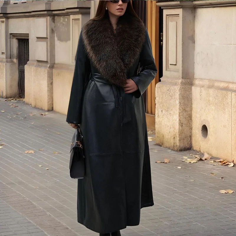 معطف نسائي طويل من الفرو الصناعي بطول 25 عامًا على الطراز الأوروبي والأمريكي مع ياقة قابلة للفصل