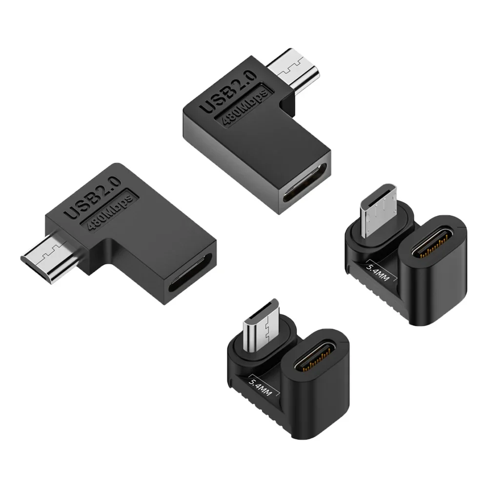 Adaptateur USB 2.0 Type-C femelle vers Micro-USB mâle en forme de U à 90 degrés, connecteur de charge 5V 2A pour téléphones Android