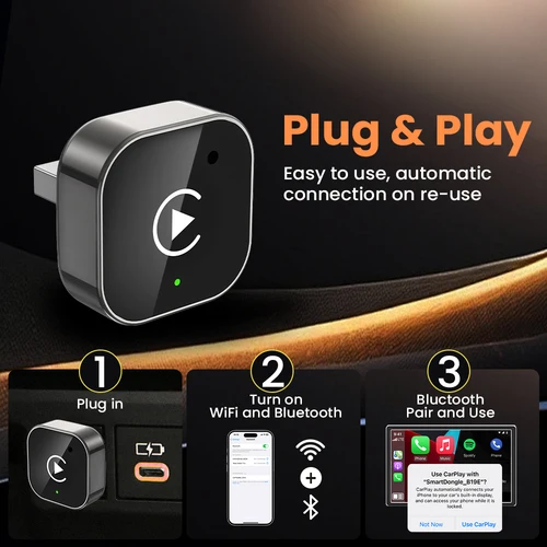 Imagen 2 del producto 2025 nuevo adaptador inalámbrico Carplay Android Auto 2 en 1 Dongle inteligente WIFI para iphone teléfono Android para Volvo Benz Mg Kia Chery VW