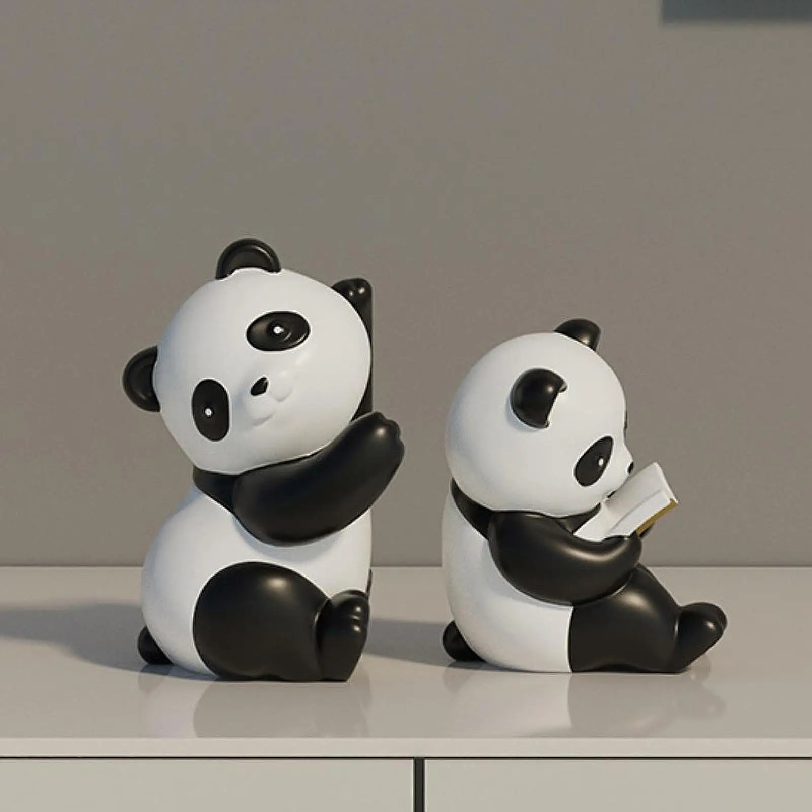 Panda Bookends Cute Craft Statuettes Fun Animal Statues Ornaments Figurines for Desk Living Room Home Birthday Gift Decoration
