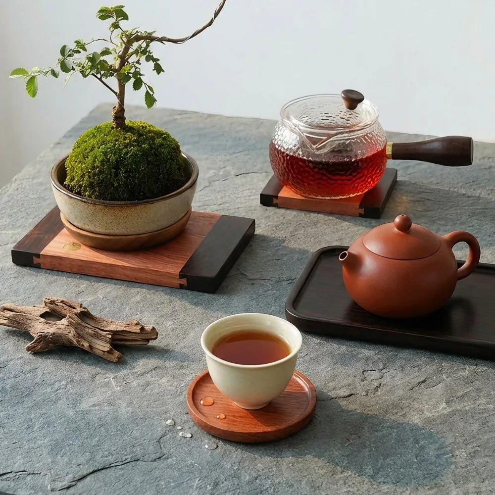 Natural Wood Tea Coaster Non Slip Heat Resistant Cup Holder Smooth Surface Tea Pad Cup Heat Insulation
