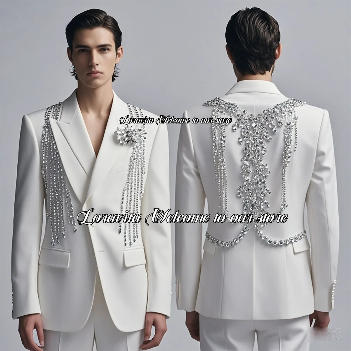 Luxury Sparkling Crystal Beading Men Suits For Wedding Groom Tuxedos 2 Pieces Set Formal Male Prom Party Blazers terno masculino