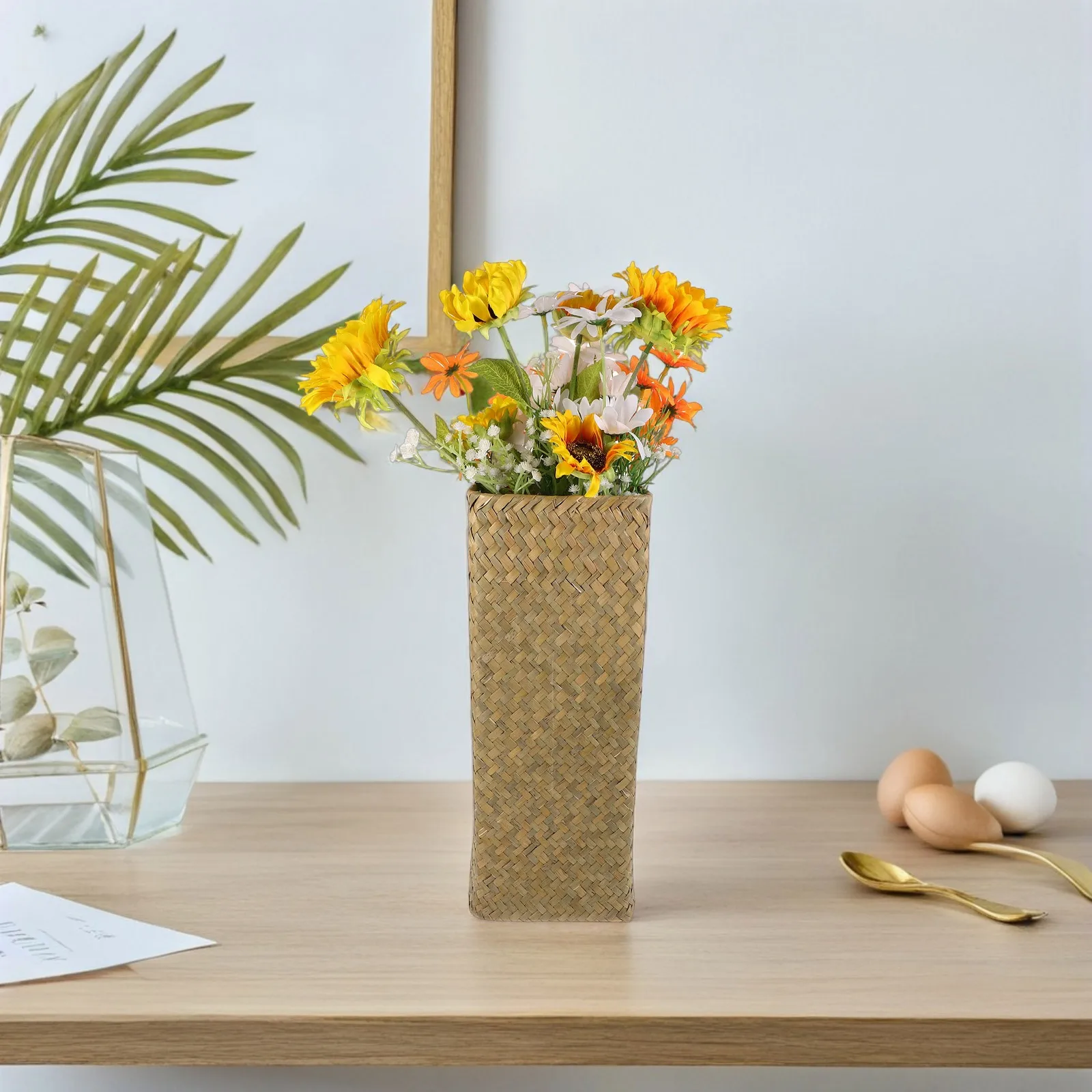 

2pcs Vintage Woven Vase Handmade Dried Flowers Decorative Country Rustic Farmhouse Home Small Vase Flower Pot Pen for Home