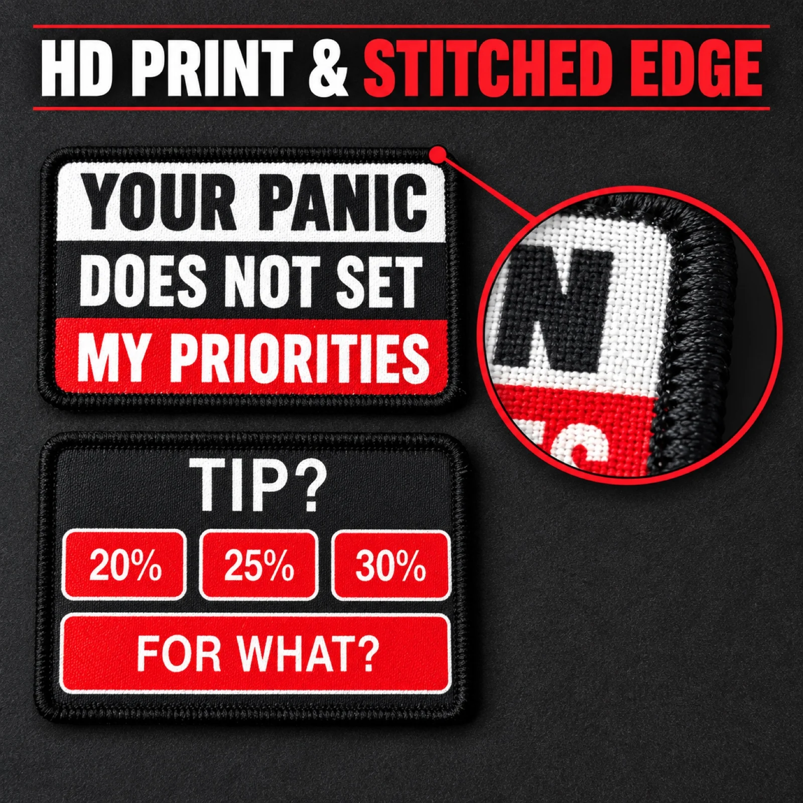 1PC/2PCS Funny Saying Printed Meme Patch Tip For What Your Panic Humor Emblem Hook And Loop Fastener for Backpack Jacket
