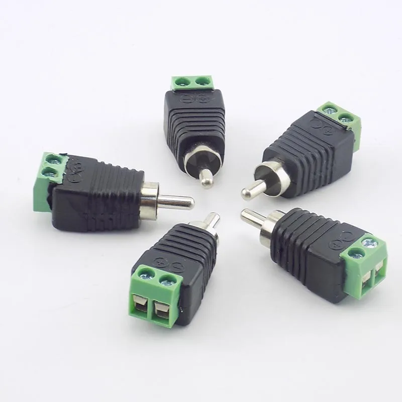2/5/10pcs Male RCA Connector Adapter CCTV Phono RCA Male Plug to AV Terminal Connector Video Speaker Audio Cable B5