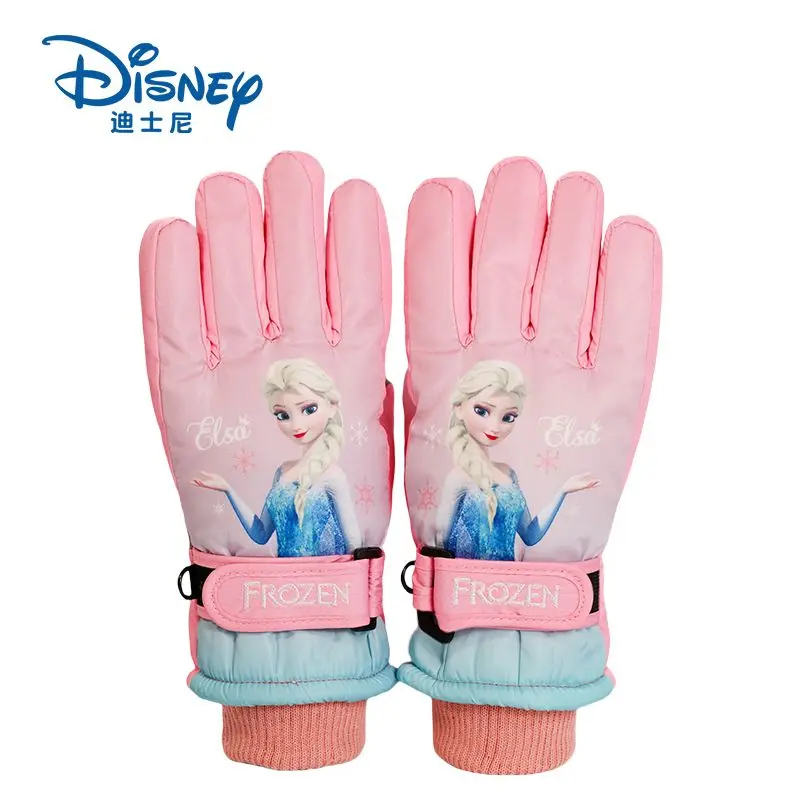 قفازات ديزني إلسا اللطيفة كاواي الشتوية الإبداعية المخملية السميكة الدافئة للأطفال، قفازات شخصية مقاومة للماء والرياح