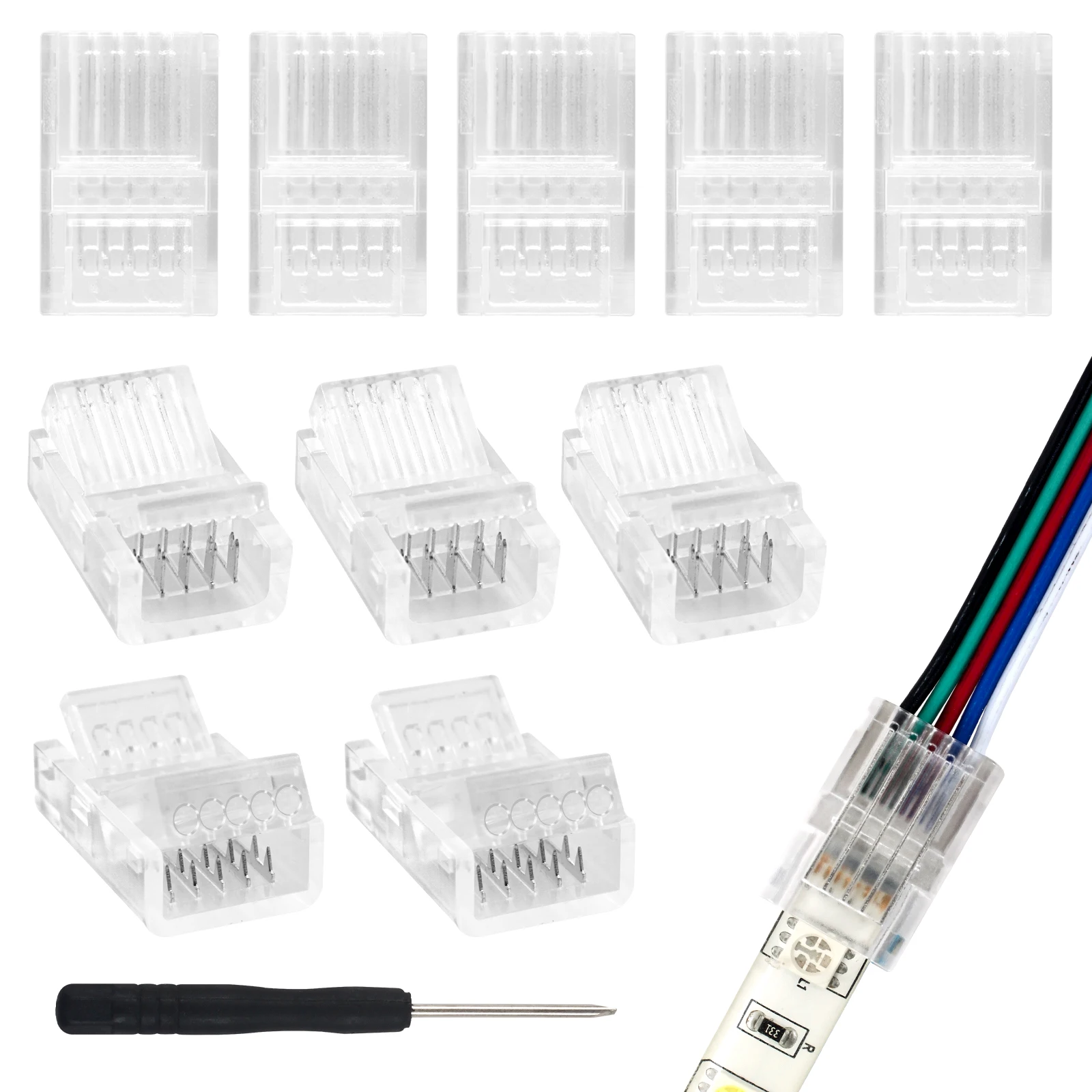 10Pcs 5 Pin RGBW Connectors Solderless Strip to Wire RGBW LED Light Strip Adapter Connection for 10mm Wide RGBW Light Strip