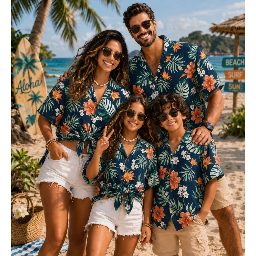 Hawaiian Children's Shirt Plant Flower Pattern Print Family Dress Beach Parent Vacation Style Parent Child T-Shirt Men's Tops