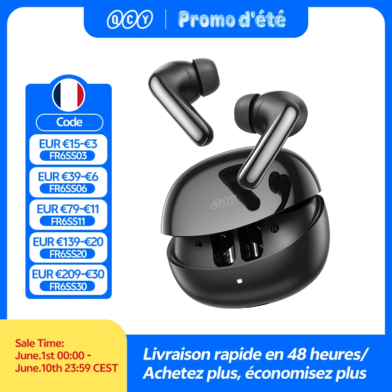 QCY MeloBuds N60 HT19 Écouteurs sans fil Bluetooth 6.0, réduction de bruit hybride ANC 56 dB, audio haute résolution LDAC avec double transducteur coaxial, autonomie de 45 heures