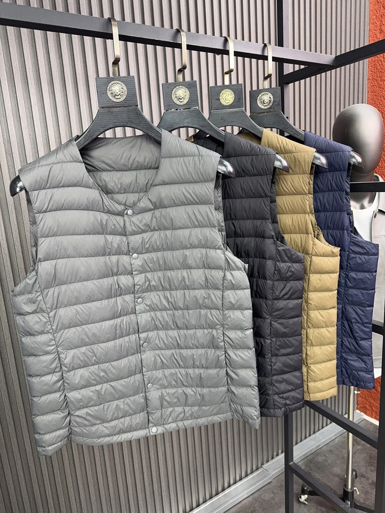 

Svip Men's Casual Sle Du down Vest 90% White Du Feather Warmth V-Ne Faionable Urban Regular Length Pure Color