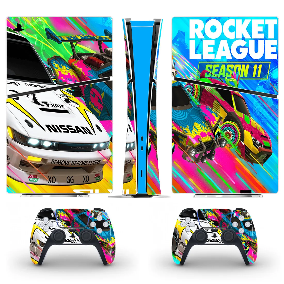 غطاء لاصق جلدي رقمي نحيف من Game Rocket League PS5 لوحدة التحكم و2 وحدات تحكم جديدة من الفينيل النحيف PS5 #1