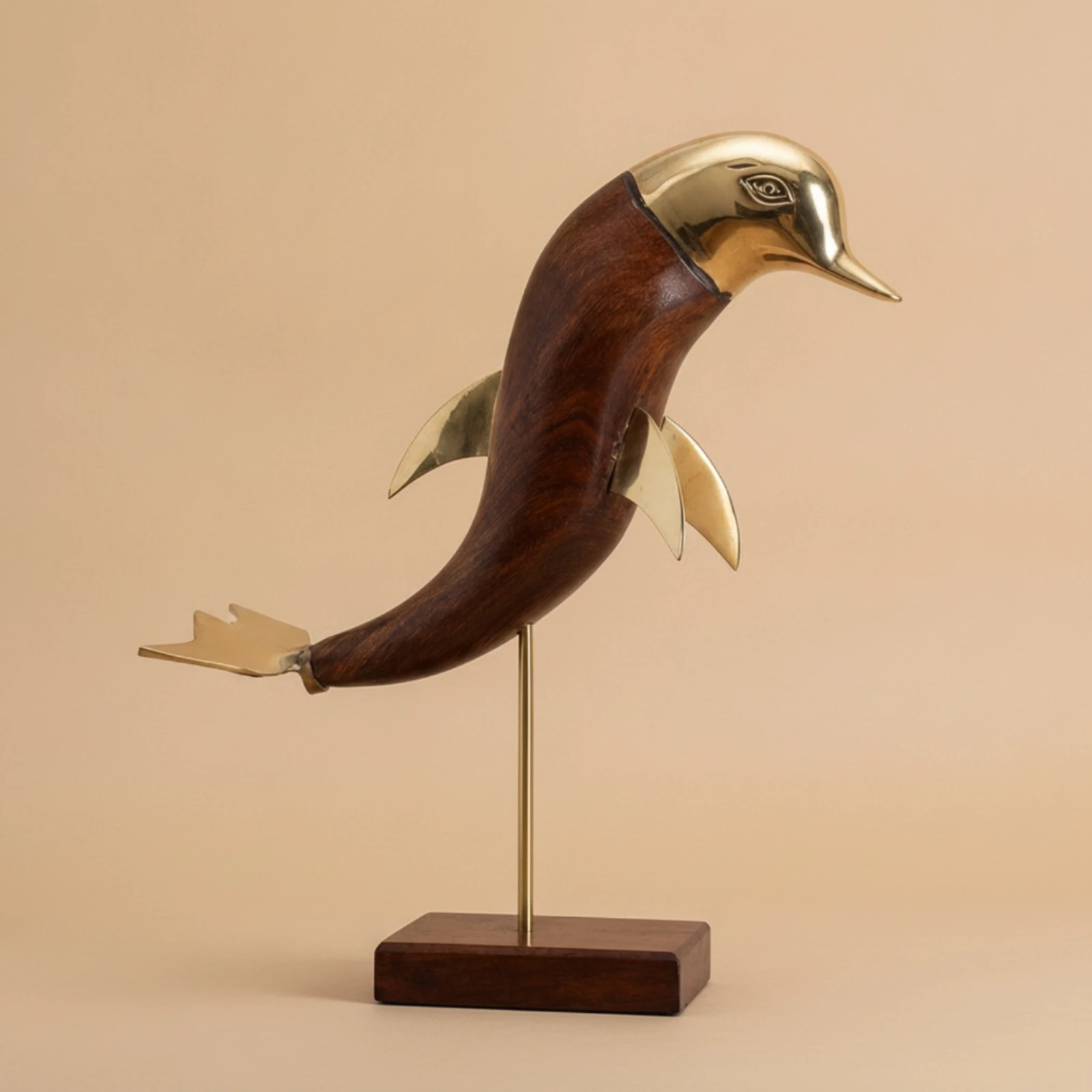Dolphin Figurine Tabletop Dolphin Sculpture Marine Life Figurine Brass-Colored for Art Lovers, Living Room, Office