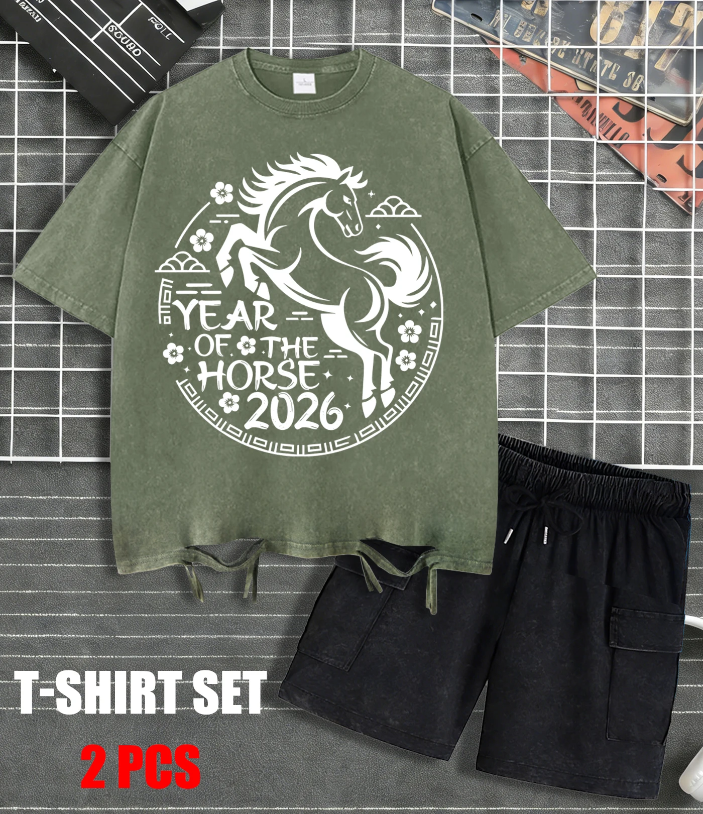 

Футболка унисекс из мягкого хлопка с принтом «Год Лошади 2026», летняя, с круглым вырезом, в стиле ретро, для уличной моды