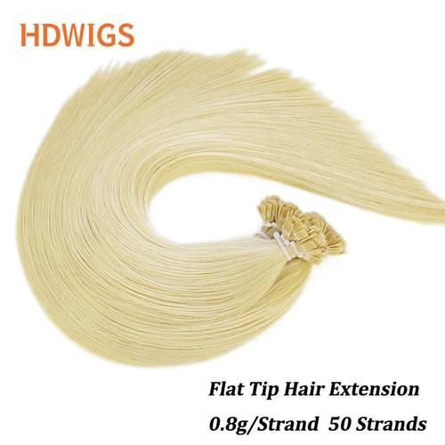 Extensión de cabello de punta plana, cabello humano liso 100%, 0,8 g/unidad, 50 Uds., cápsula de queratina, extensión de cabello de fusión humana resaltado