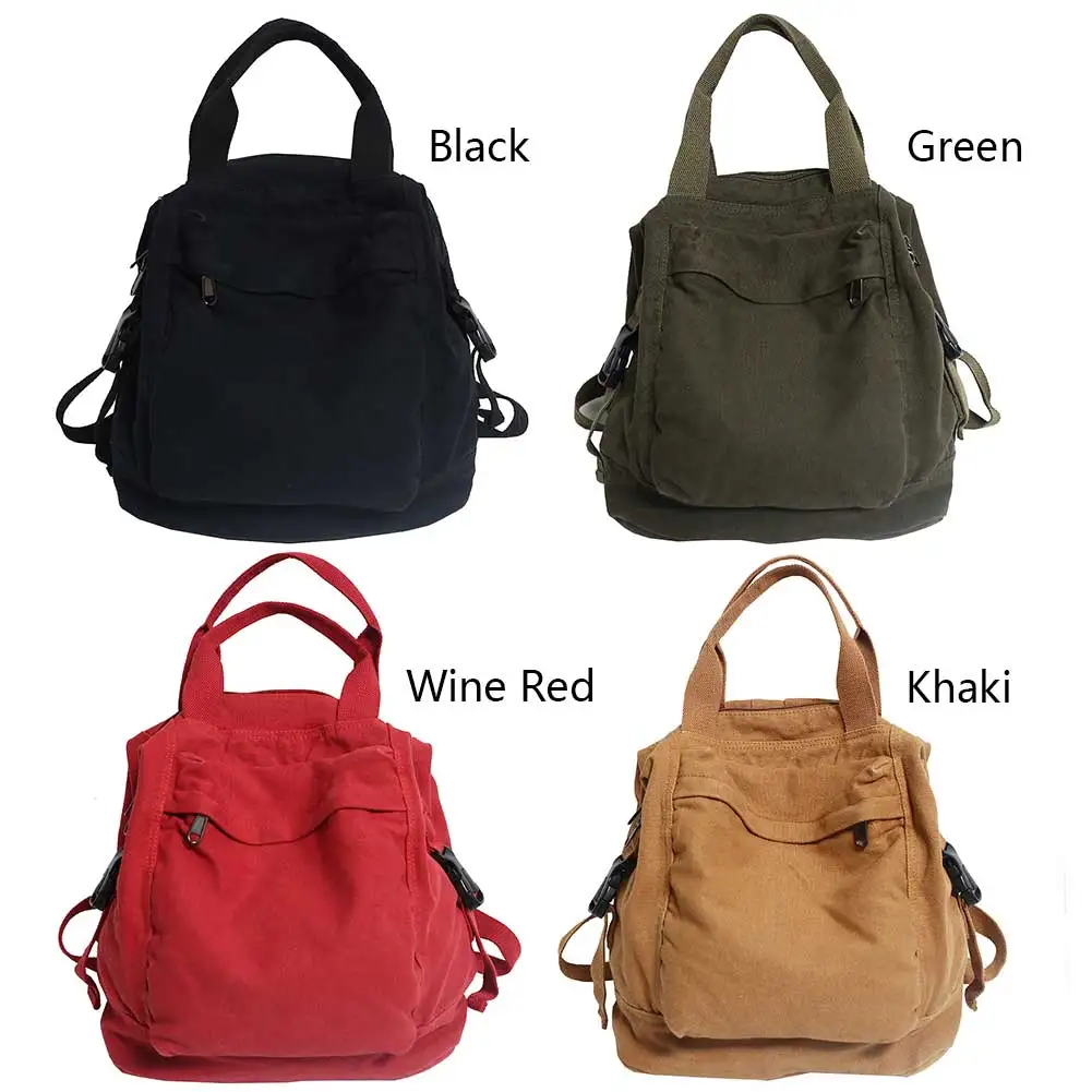 Canvas Backpack Vintage Commuting School Bag Solid Color Travel Backpack Aesthetic Hippie Y2K Backpack for Women Girls