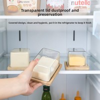 Nordic Countertop Bamboo Butter Dish Plate with Transparent Acrylic Lid Kitchen Storage Butter Container Box Butter Tableware