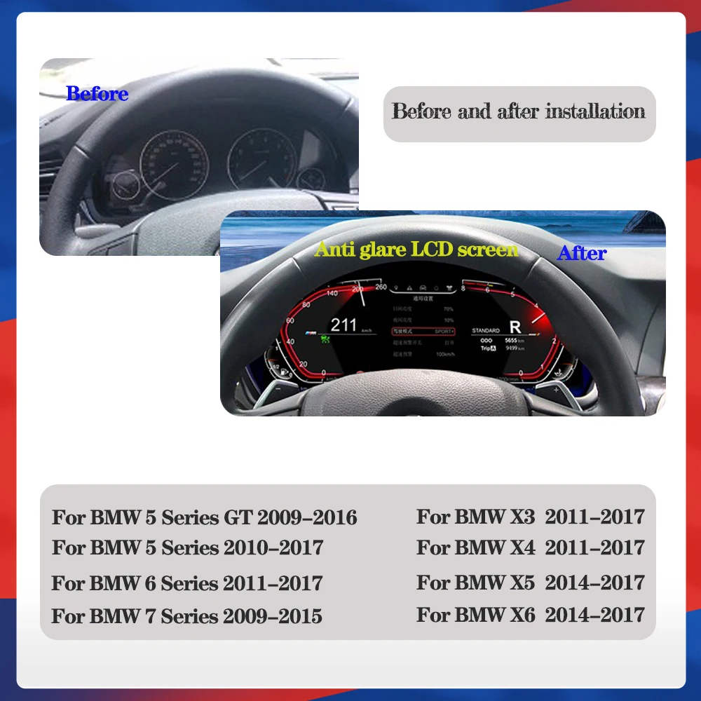 For BMW 5 Series /GT 6 Series 7 Series X3 X4 X5 X6 2009-2017 Carplay Car LCD Dashboard Cluster Virtual Cockpit Instrument Panel