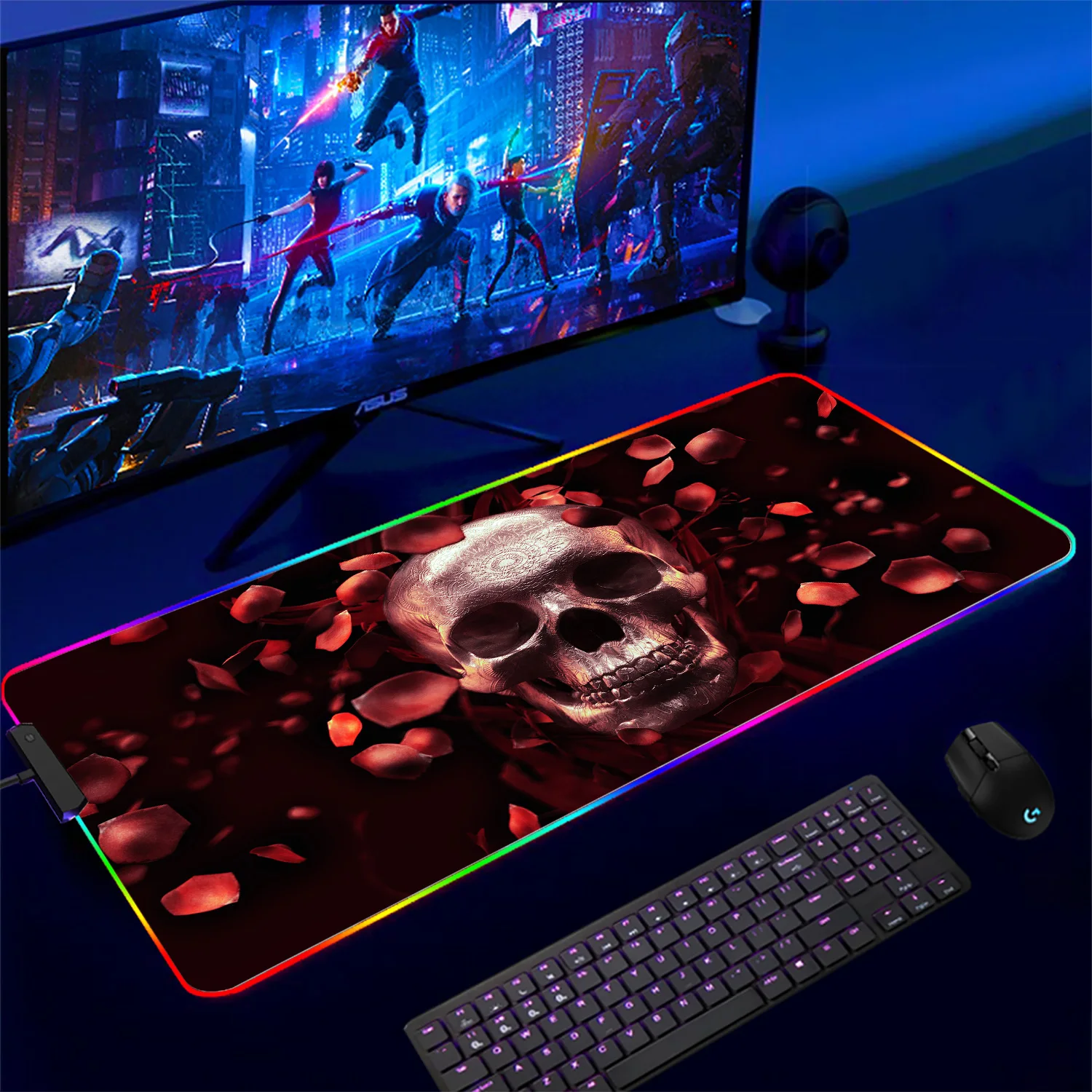 Imagem -04 - Big Rgb Led Anime Mousepad Gamer Mouse Pad Crânio de Horror Borracha Computer Desk Mat Tapete de Teclado