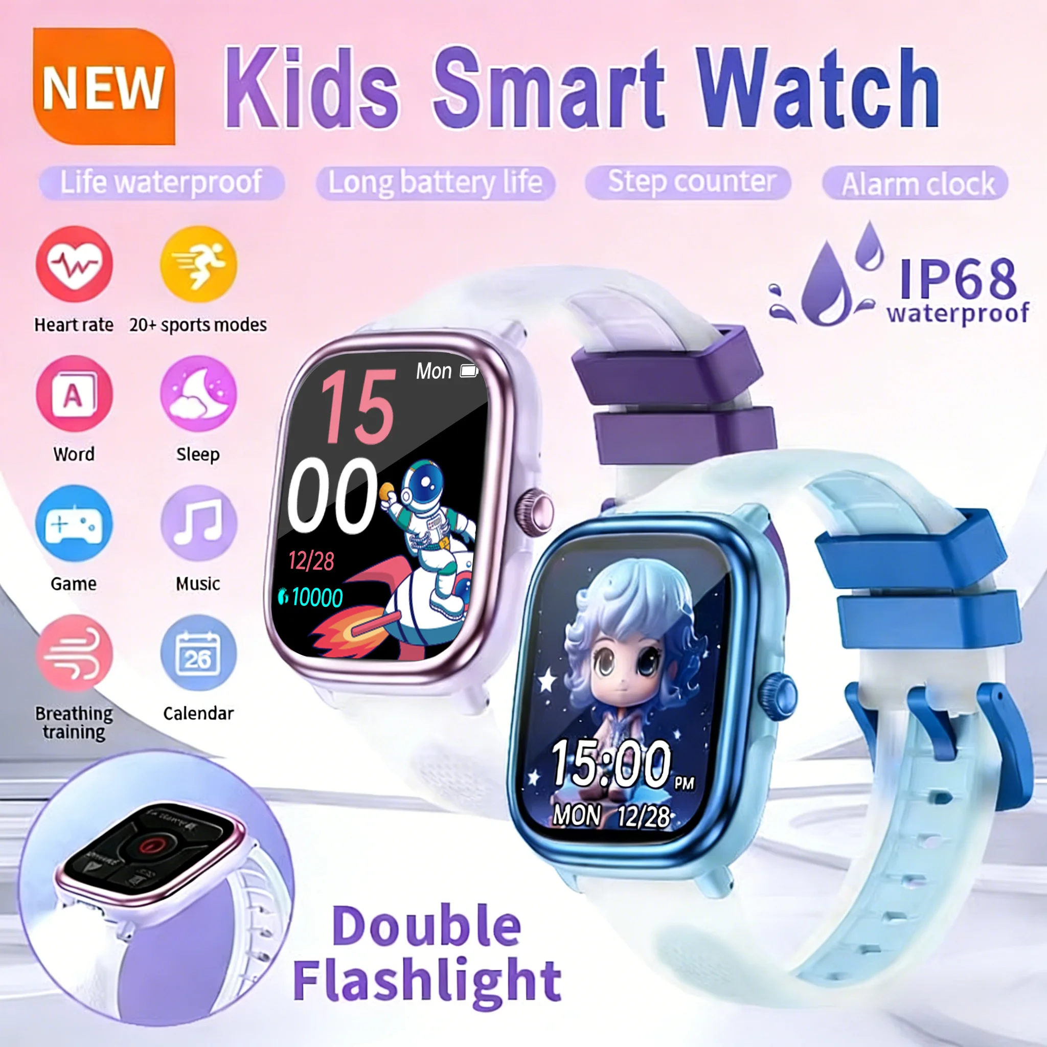 

Детские умные часы, спортивный трекер, мониторинг сердечного ритма сна, SOS-календарь, игры, слово, учебная история, фонарик, детские умные часы