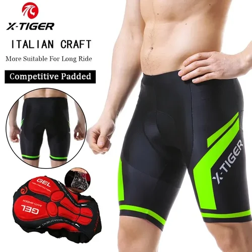 Pantalones cortos de ciclismo para hombre, ropa de bicicleta con almohadilla de Gel, antideslizantes, con empuñaduras de pierna, para verano, X-TIGER