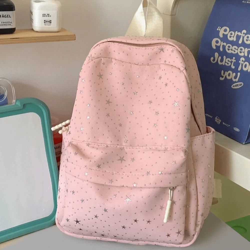 Casual Print Star Backpack Large Capacity Lightweight Nylon Backpack Shoulder Bag Korean Style Students School Bag Daily