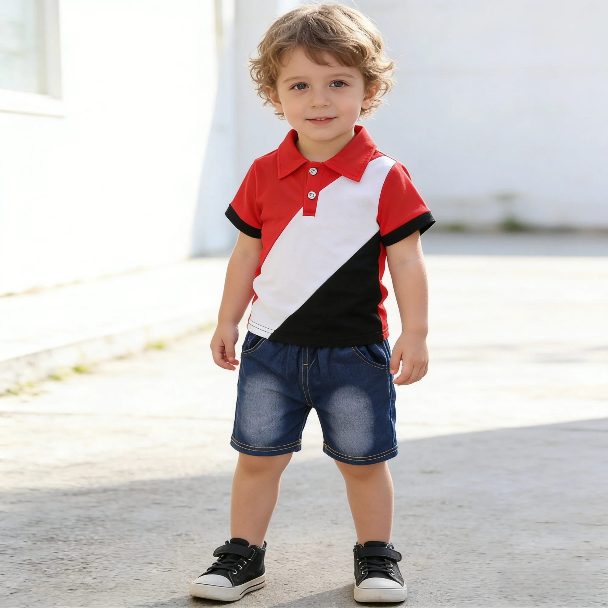 

Summer Boys Color Block Spliced Two-Piece Outfit
