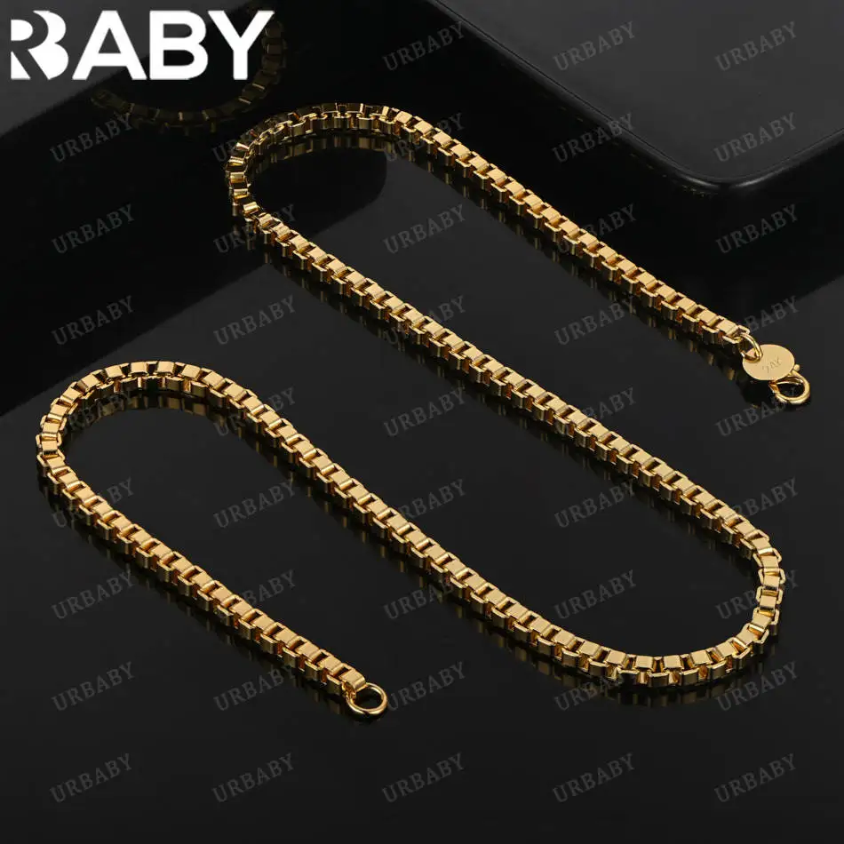 

URBABY 925 Sterling Silver 50cm 4mm Chain Necklace For Women Man Charm Trend Birthday Gifts Fashion Party Fine Jewelry