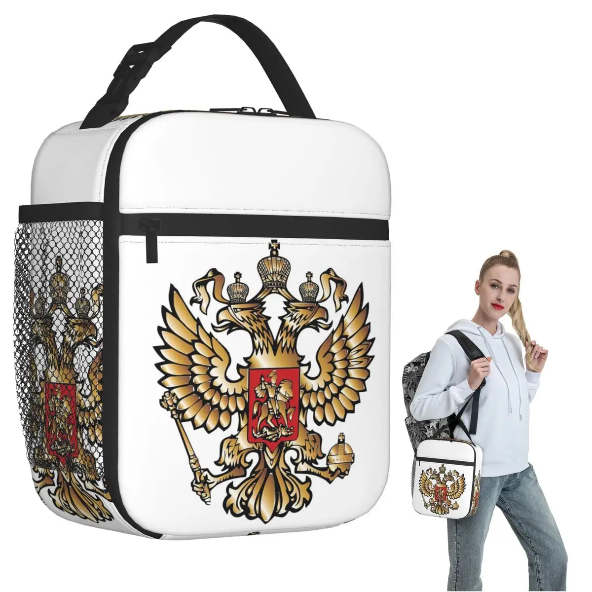 

Термосумка для обедов с изображением герба России и российского флага для женщин и детей, герметичная, для хранения продуктов, термосумка-тоут