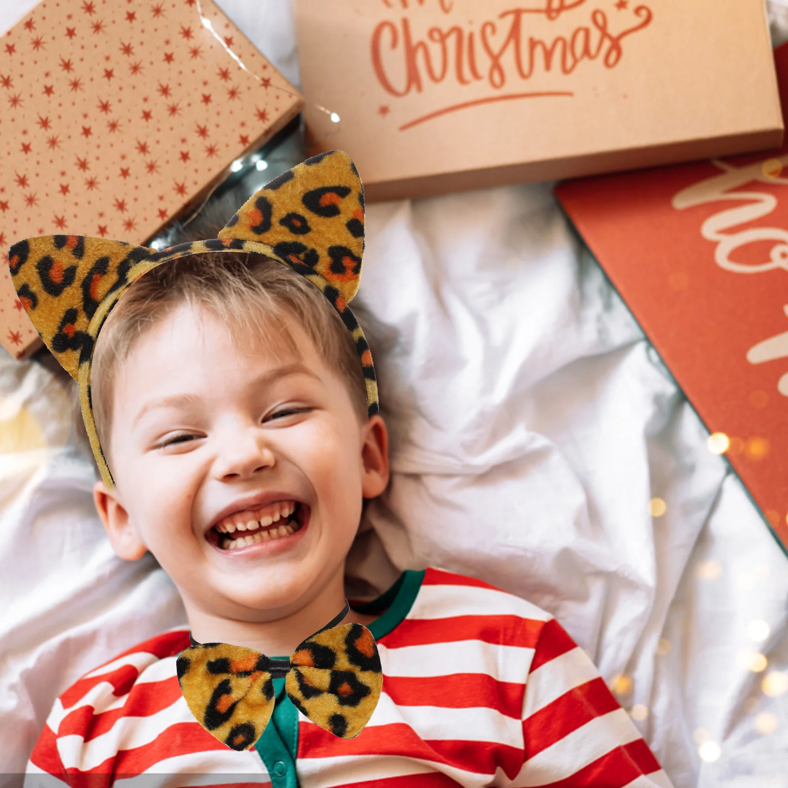 3Sets Leopard Headband Tail Bow Tie Cosplay Accessories Soft Comfortable Stage Performance Halloween Christmas Costume