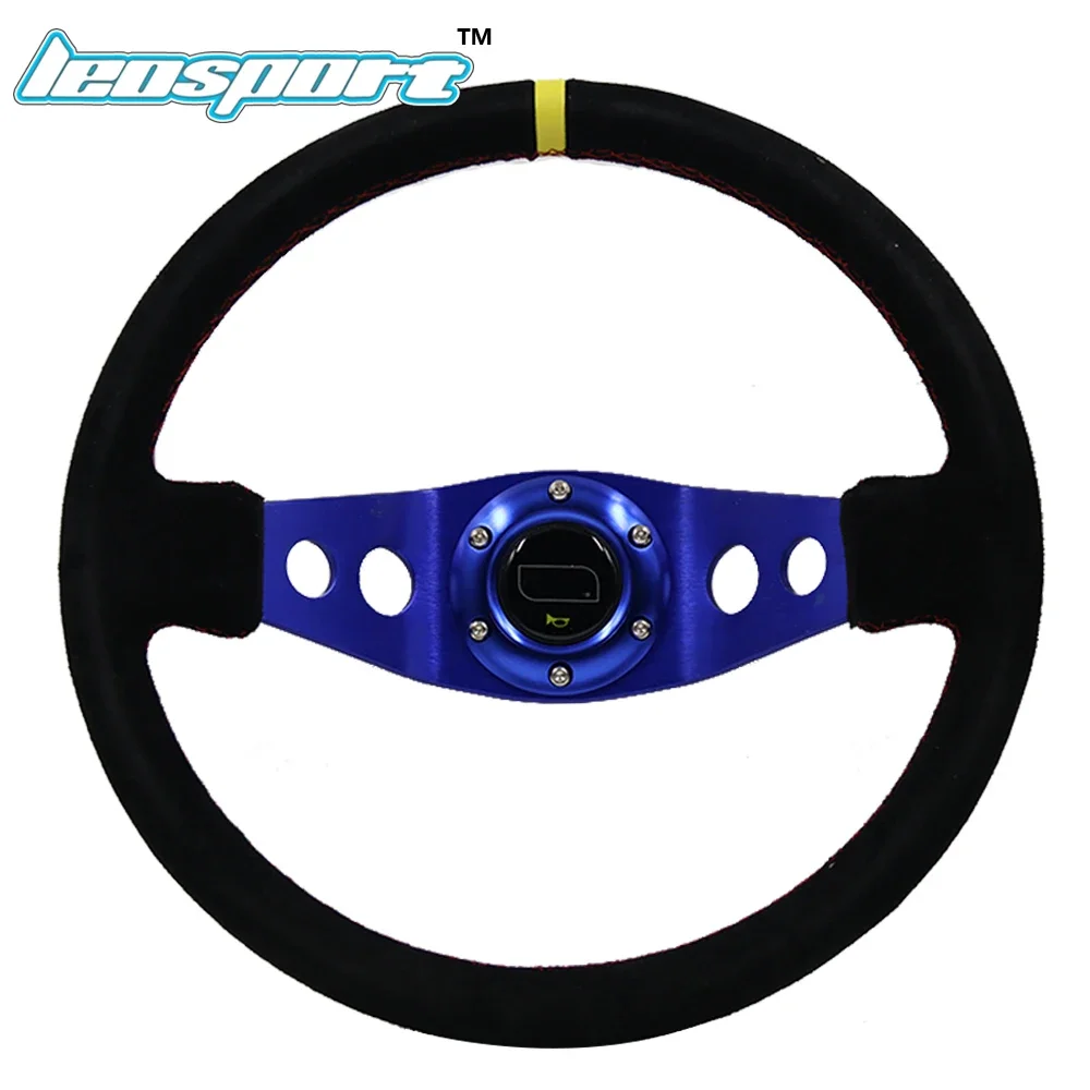 

Leosport-14" (350mm) Steering Wheel black Suede Leather red line Steering Wheel deep Racing Steering Wheel