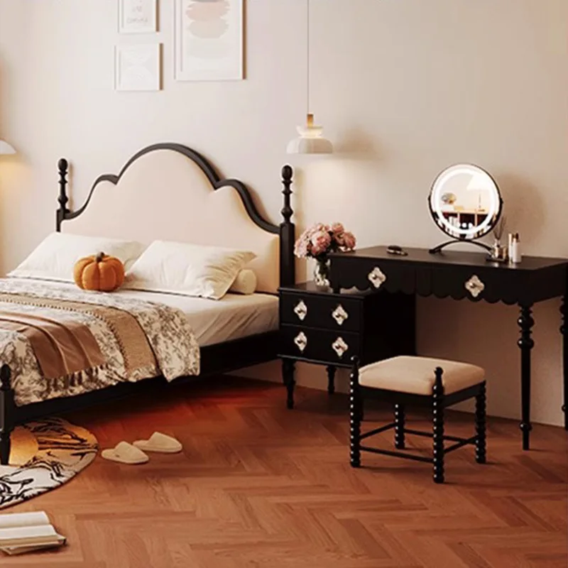 Vintage Black Vanity Table Garden Bedroom Makeup Chair Dressing Table Mirror Cosmetics Luxury Penteadeira Postmodern Furniture