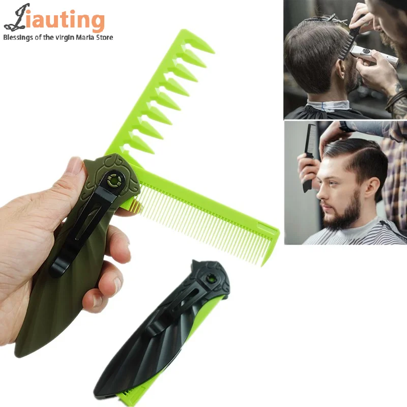 2 في 1 متعددة الوظائف المحمولة البلاستيك للطي جيب أمشاط الحلاق الرجال النفط رئيس اللحية أمشاط تصفيف الشعر أمشاط واسعة الأسنان #5