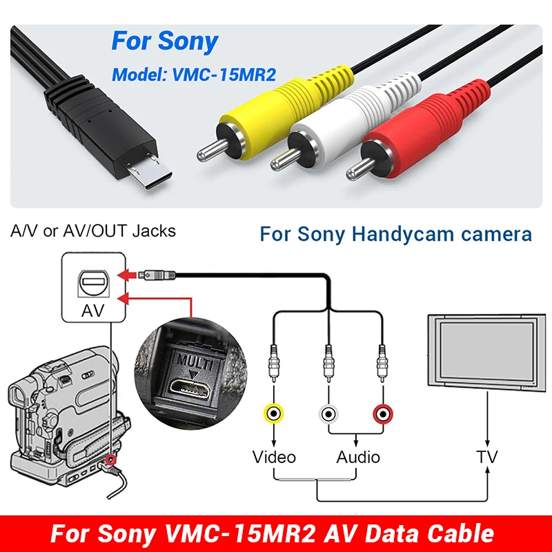 VMC-15MR2 AV Cable 1.2m RCA Video/Audio Output Cord for Sony Handycam DCR Series Camcorder – Playback Old DV Tapes on TV