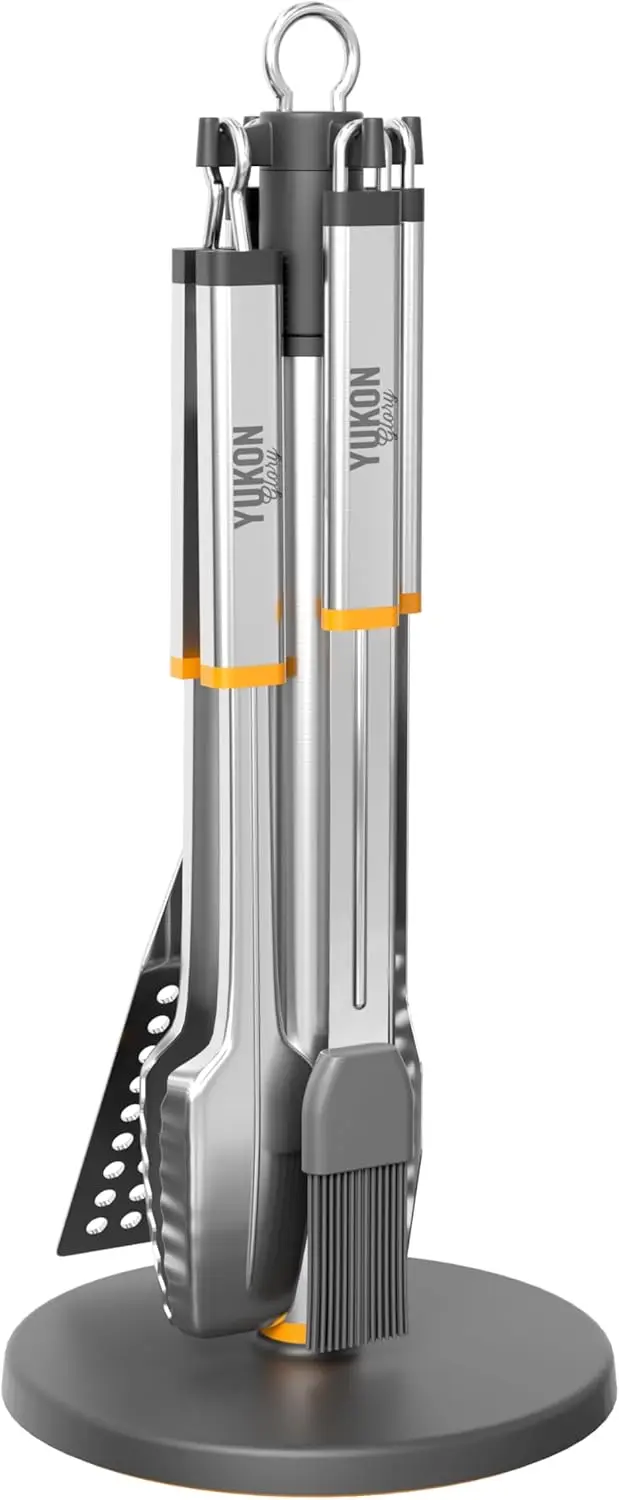 

360° Rotating BBQ Tool Set with Carry Handle & Catch Tray - Complete Grill Station Organizer, Dishwasher Safe