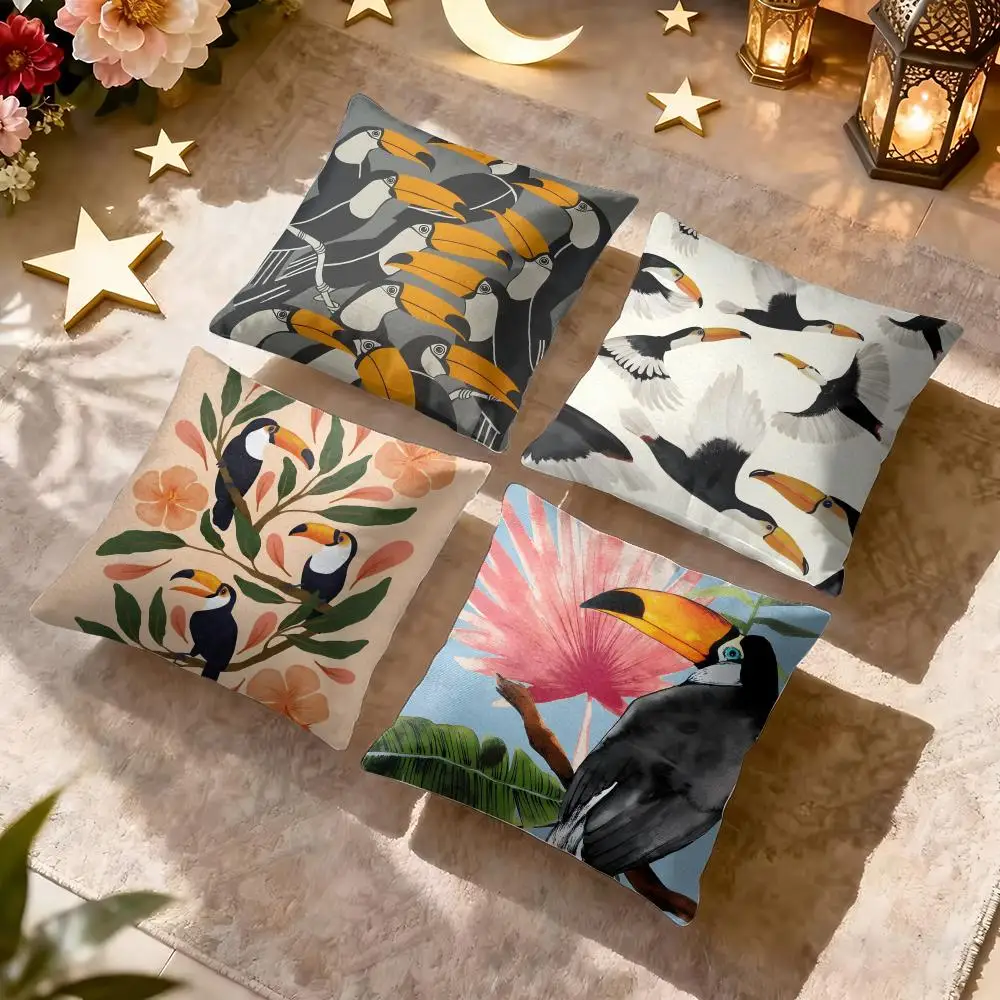 Tropical Toucan Bird Cushion Cover Soft Short Plush Pillow Cover Smooth Cozy Texture Aesthetic Cushion Case Home Decor