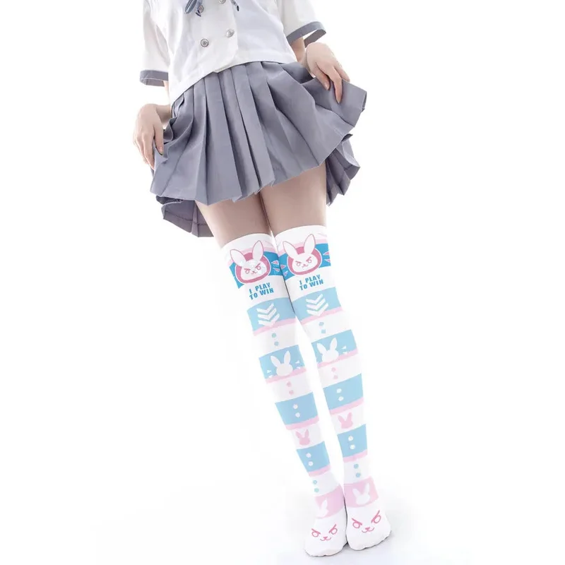 SN55Overwatch D.Va Cartoon stampato calzini al ginocchio Lolita Cute Anime calze accessori di abbigliamento cosplay calzini lunghi $ 5Q @ 1
