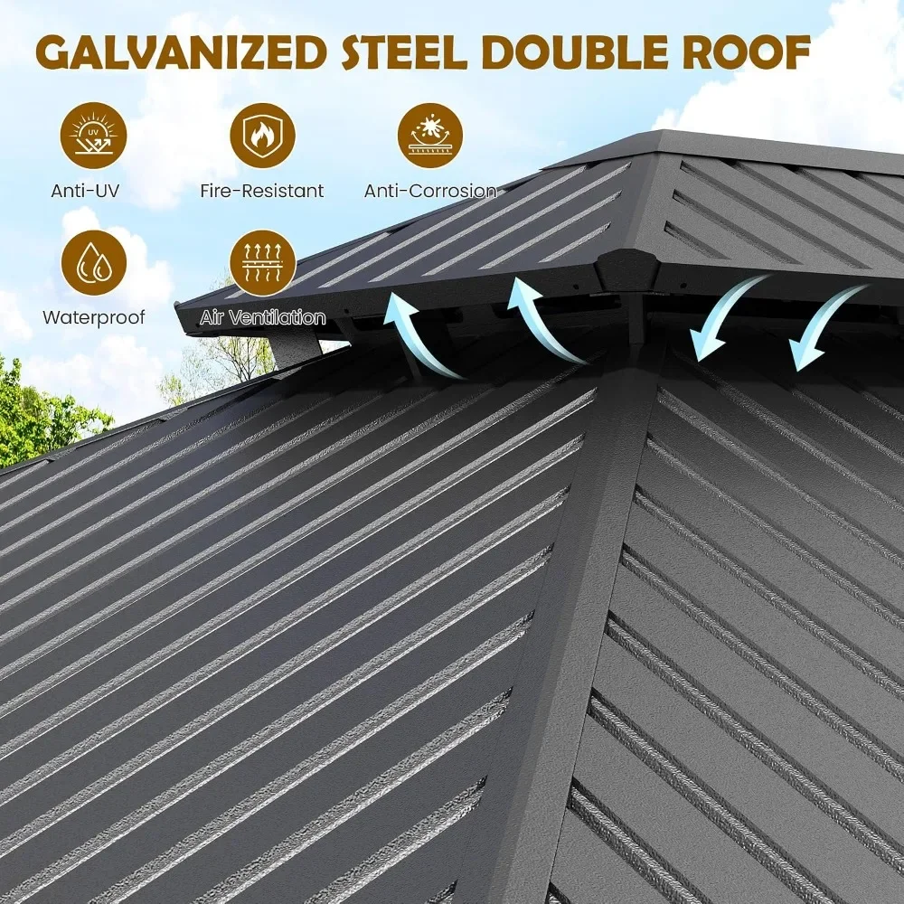 Factory direct sales discount 12x20 FT hard top gazebo outdoor metal pavilion galvanized steel double top