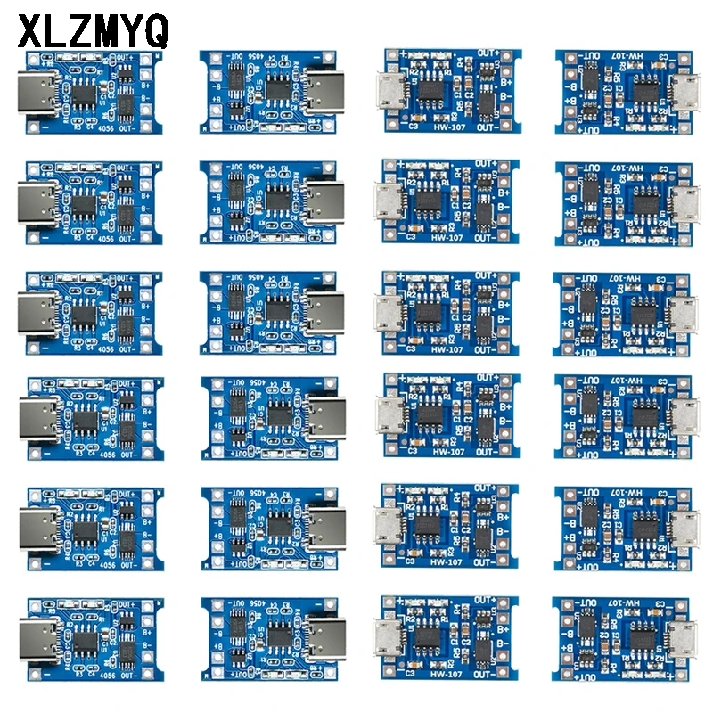 100pcs Type-C Micro USB 5V 1A 18650 TP4056 Lithium Battery Charger Charging Board With Protection Dual Functions 1A DIY Tools