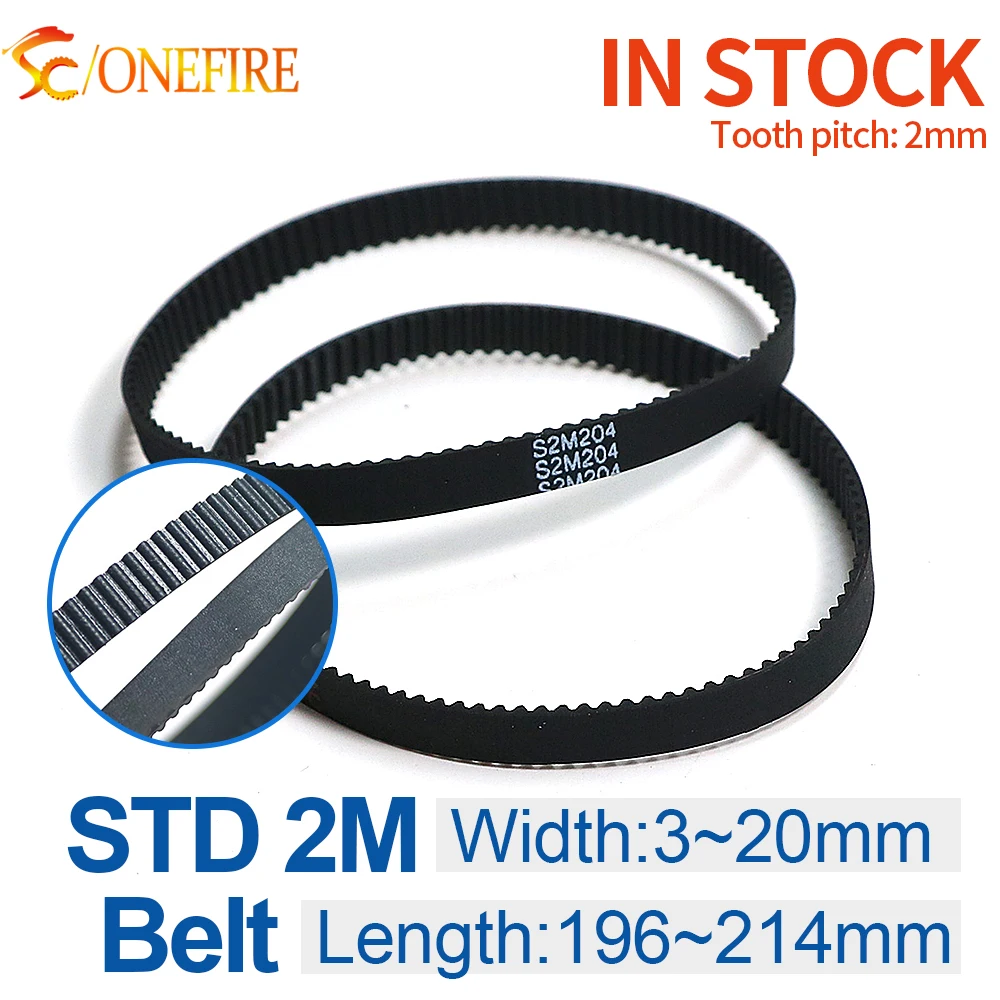 STD 2M Rubber Timing Belt S2M Length 196 198 200 202 204 206 208 210 212mm Width 3/5/6/9/10/12/15/20mm Synchronous Toothed Belt