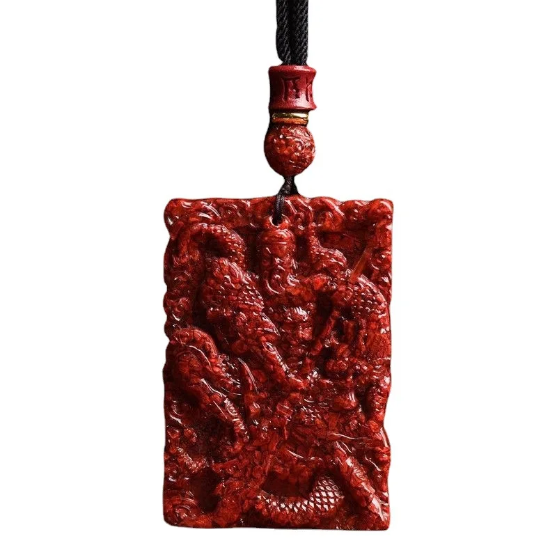 Natural raw ore crystal sand real cinnabar lovers Guan Gong pendant view 6