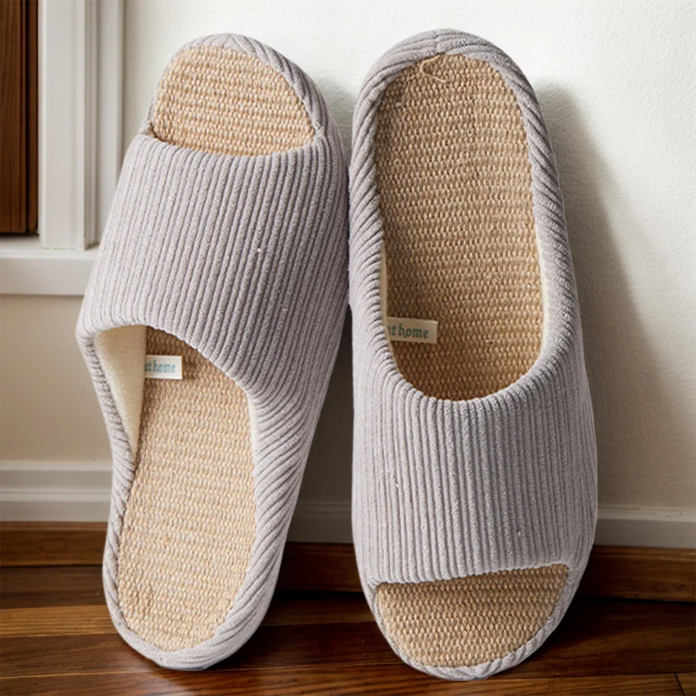 Unisex House Slippers Corduroy Linen Slippers Non-Slip Indoor House Shoes Comfy for Women and Men