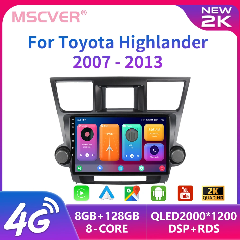 

10" Radio For Toyota Highlander Kluger 2008 - 2014 2 Din Android 13 Car Radio Multimedia Video Player GPS Navigation 4G Carplay