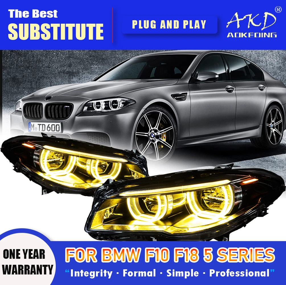 AKD Head Lamp for BMW F10 F18 LED Headlight 2010-2017 Headlights 5 Series DRL Turn Signal High Beam Angel Eye Projector