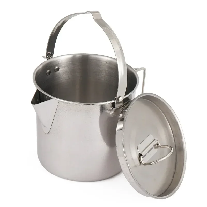 Outdoor Stainless Steel Kettle 1.2L Mountaineering Camping Tea Pot, Portable Hanging Cookware Coffee Picnic Pot