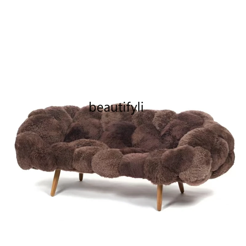 

Designer personality soft single chair villa solid wood feet plush multi-person sofa