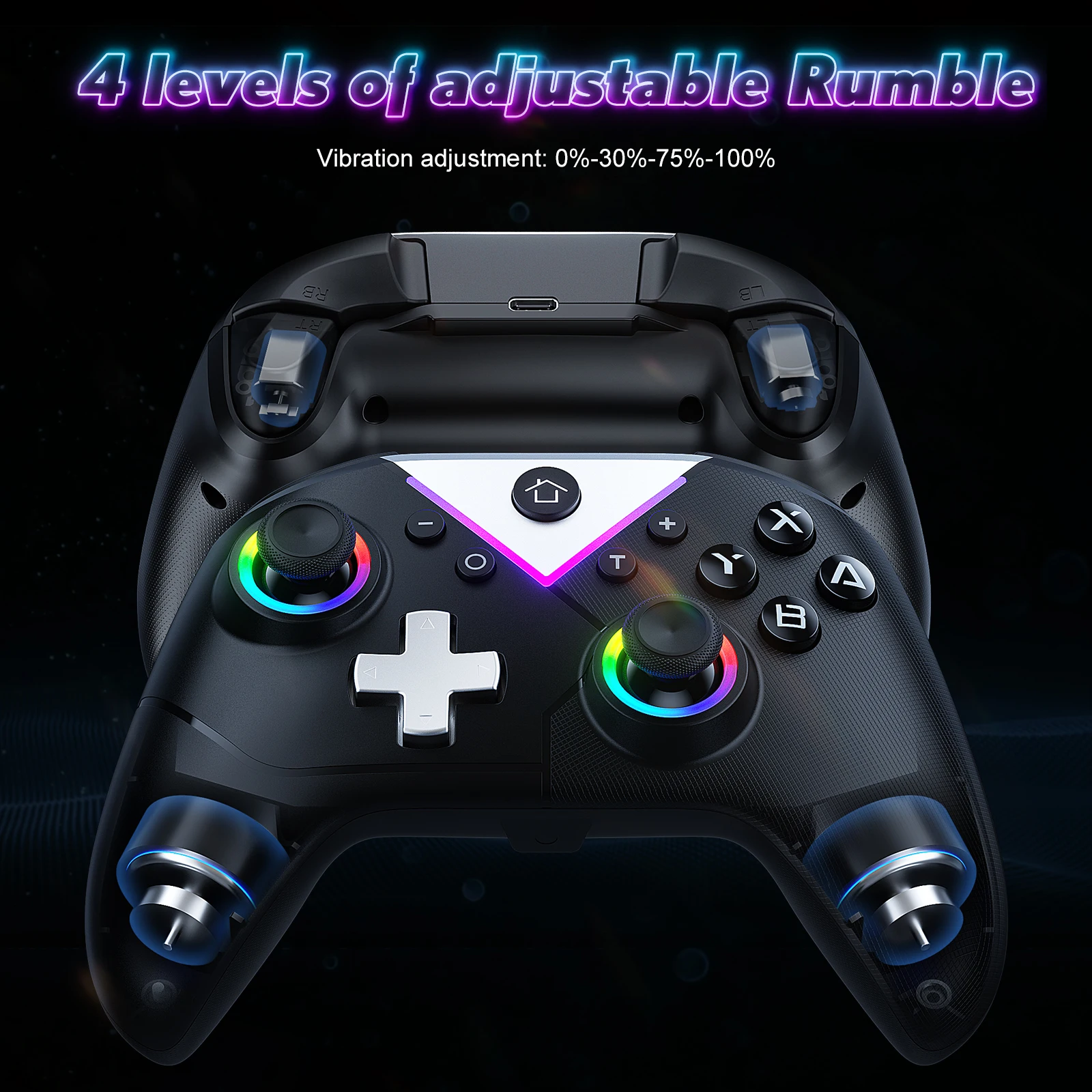 Immagine 4: Controller di gioco con luce LED RGB, gamepad 617 wireless 2.4G per Nintendo Switch/IOS/PC/Android con joystick di gioco ad effetto Hall