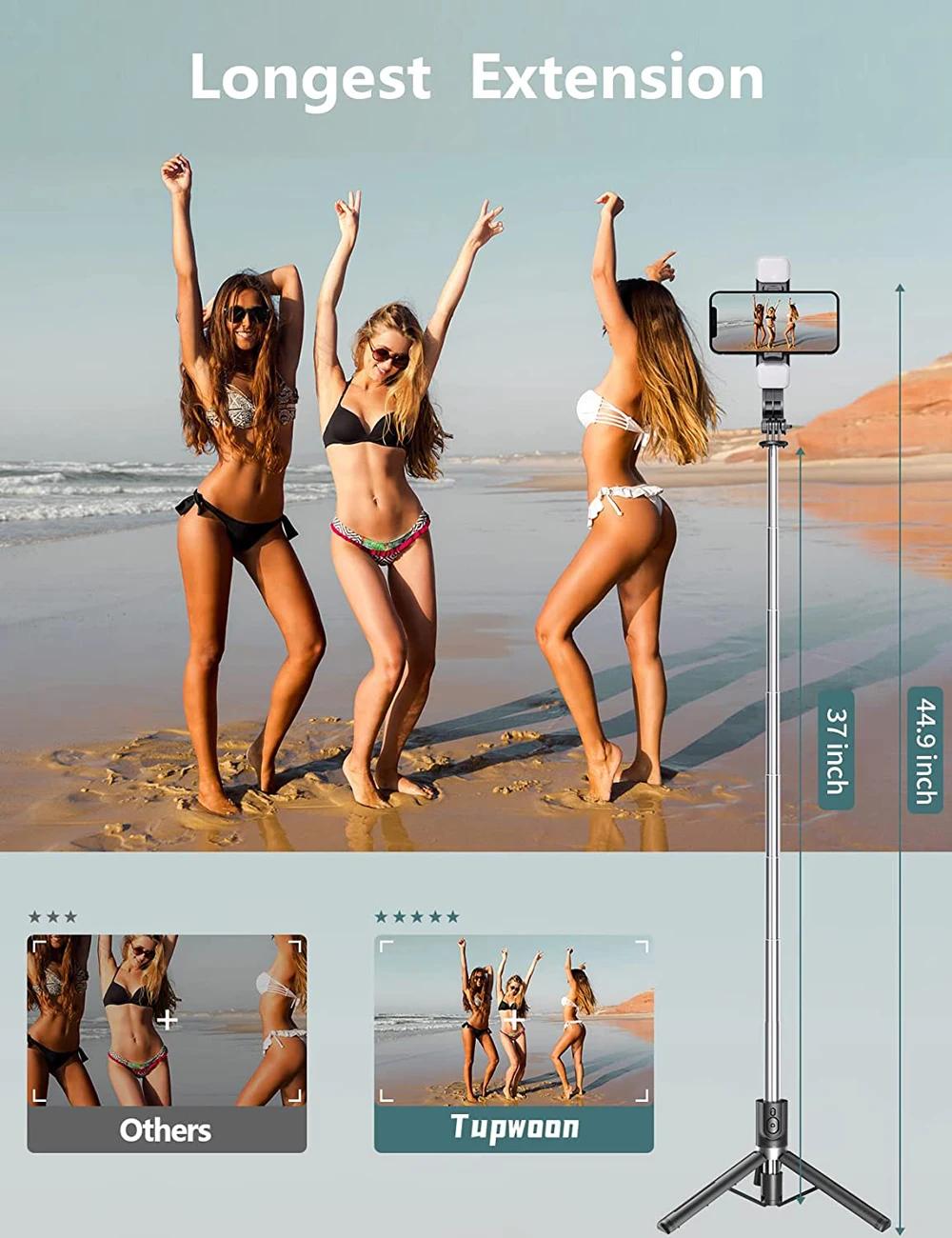 Extended Selfie Stick bluetooth selfie stick fill light tripod with remote shutter for Android IOS 2023 latest hot